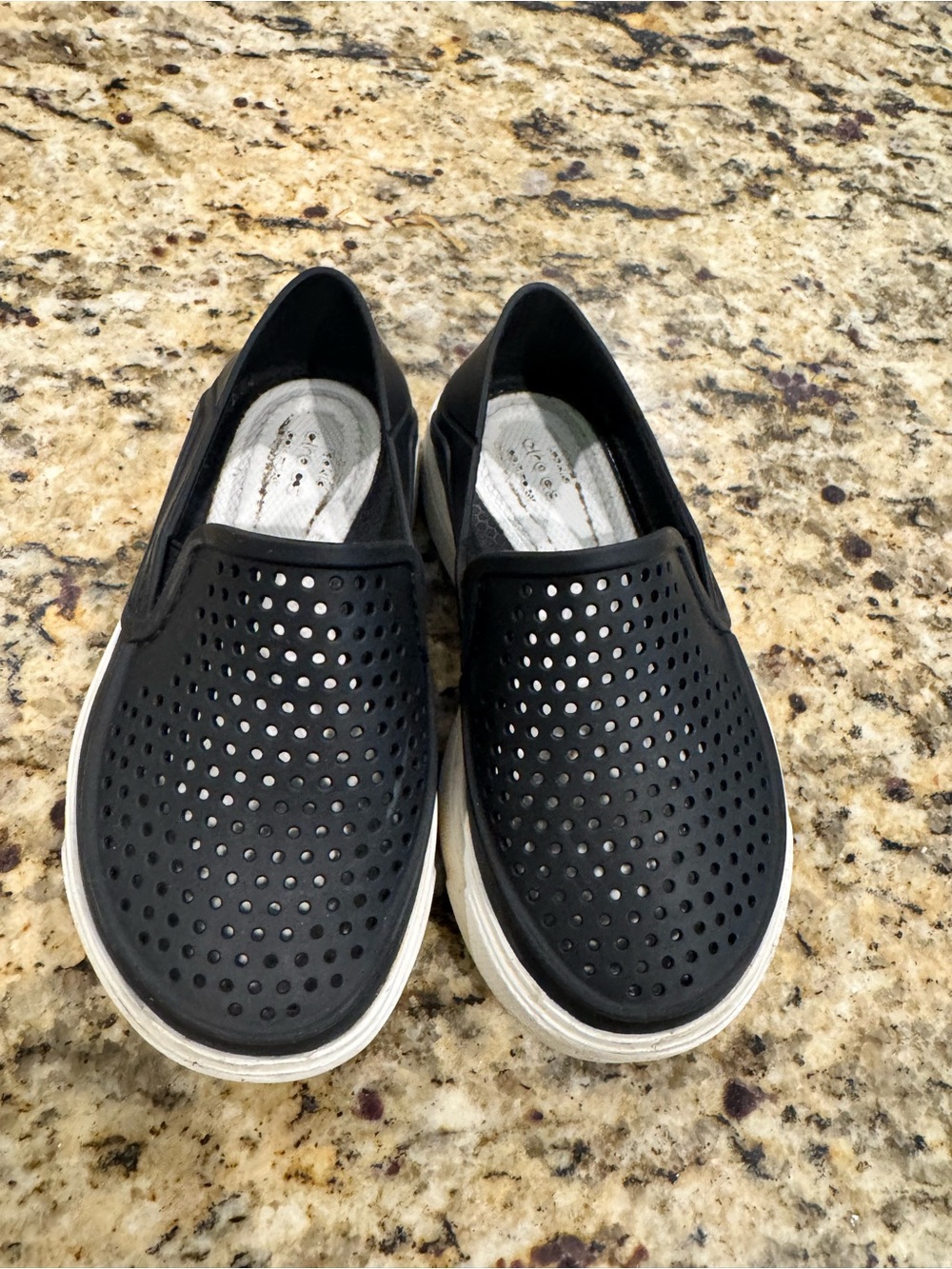 CROCS Kids Black Slip-On Perforated Sneakers with White Sole